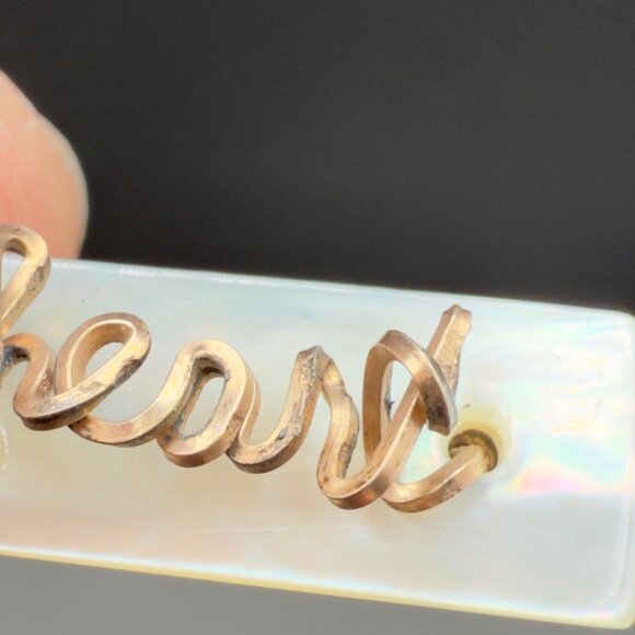 Vintage Mother Of Pearl Sweetheart Handwritten Copper Wired Brooch Pin - Picture 12 of 16